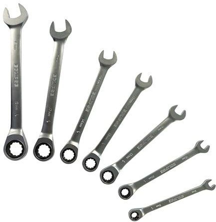 ECLIPSE Professional Tools ERWFIX7PS 7-tlg. Kombi-Ratschenringschlüssel-Set mit festem Kopf – 8–19 mm, Chrom-Vanadium-Stahl, 90 Zähne, hohes Drehmoment, Satin-Finish, Auto & Wartung