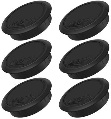OUDQFCJ Lot de 6 Passe Cable Bureau, Cache Cable et Passe Fil Bureau avec Scie Cloche, Organiseur de Fil pour Maison et Bureau (60 mm) (Noir)