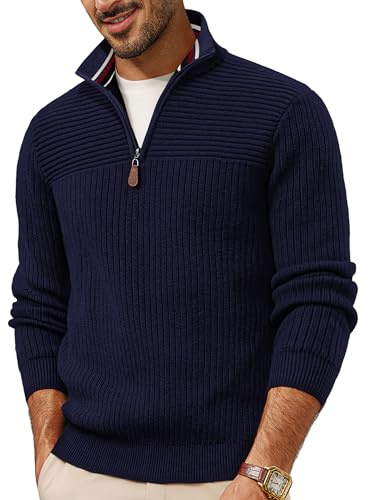 PJ PAUL JONES Pullover Herren mit Reißverschluss Langarm Strickpullover | Warm Winterpullover,Ribbed Stehkragen Sweater,1/4 Zip Pulli Arbeitspullover