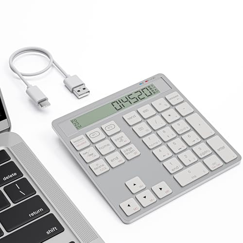 Suejezt Teclado numérico 2-en-1 Recargable con Bluetooth y USB, 34 Teclas con Pantalla calculadora, Delgado y portátil para PC/Mac/Tablet, Entrada rápida de Datos y Contabilidad