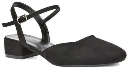 ESSEX GLAM Women's Ankle Strap Court Shoes Women's Block Low Heel Square Toe Faux Suede Strappy Heels Size 3-8