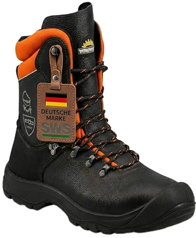 SWS Forst Schnittschutzstiefel S3 (Größe 42) – Klasse 2 Forststiefel mit Stahlkappe & Schnittschutz – KWF zertifiziert – Rindsleder – rutschfeste Sohle nach EN ISO 17249