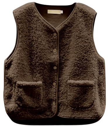 Gilet in Pile Donna Giacca Teddy Vestiti Panciotto Elegante Invernale Sportivo Gilet Termico con Cerniera Senza Maniche Gilet Giubbotto Giacca Teddy Scollo a V Autunno con Tasche