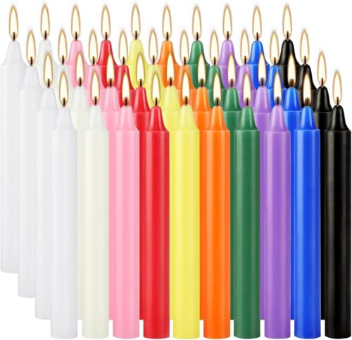 LIVEN 40 pcs Spells Chime Candles Unscented Assorted Colors Mini Taper Candles | 4 Tall x 1/2 Diameter | Chime Ritual Spell Taper Candle