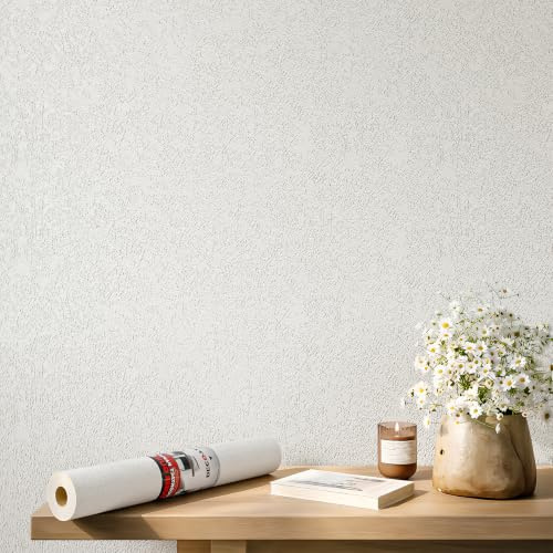 Decotalk Épais Papier Peint Blanc Aspect Crépi pour Salon et Chambre à Coucher 40X300cm Texture Papier Peint Adhesif Mural Effet Beton Industriel Revetement Mural Adhesif Vinyle Cuisin Salle de Bain