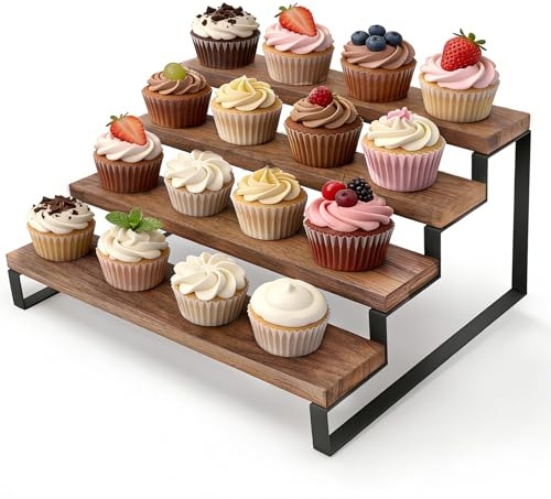 GHWMYD Soporte Tarta, Bandejas para Tartas de 4 Niveles para 16 Cupcakes, Expositor Madera para Torta, Torre de Árbol de Postre para Bodas Cumpleaños Fiestas Pausas de Café, Celebraciones Familiares