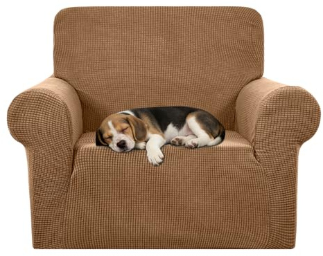 NAKIHOUSE Sofabezug 1 Sitzer, Elastische Couchbezug mit 1 Kissenbezug | Stretch Spandex Jacquard Rutschfester Sofa Überzug für Wohnzimmer, Haustierschutz gegen Kratzer, Kaffee