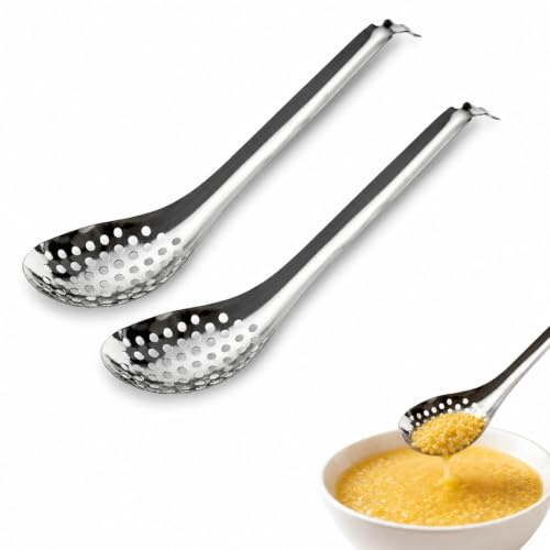 2 Pcs Slotted Spoons, Stainless Steel Caviar Colander Spoon, Small Slotted Skimmer Strainer Scoop for Eggs, Pasta, Cooking