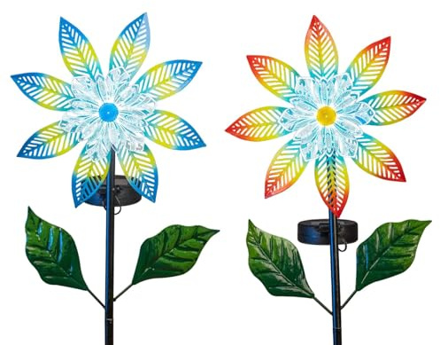 formano 2er Set Solar Gartenstecker LED Solarleuchten Blume Metall Gartenstecker mit Dämmerungssensor dekorative Solar Gartenbeleuchtung für Beet Balkon Terrasse Höhe 108 cm Breite 14 cm