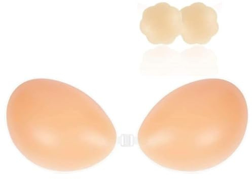 Dresmannst Sujetador Invisible Push Up sin Tirantes con 2 Pezoneras Adhesivas Invisibles para Espalda Descubierta Adhesivo Sticky Bra al Aire Pecho, Transpirable y Cómodo, Reutilizable-C