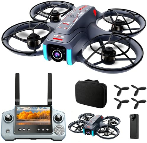 OBEST Drone con Fotocamera, Telecomando schermo da 4,5, Evitamento Ostacol, Fotocamera Regolabile a 90°, con Scheda TF, 2 Batterie, adatto per Adulti e Principianti