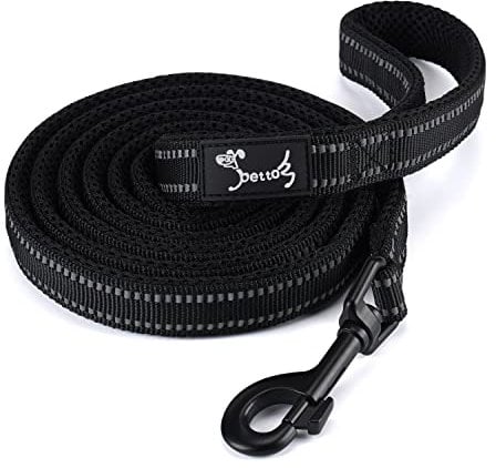 PETTOM Hundeleine Reflektierend Leine aus Nylon mit Weich Gepolsterter Griff und Metallhaken für Training, Robuste Leine Hund für Kleine Mittel Große Hunde (Schwarz 110 cm)