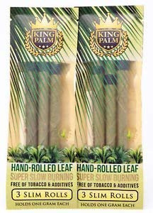 KING PALM King Palms Slim Size Natural Slow Burning Pre-Rolled Palm Leafs with Filter Tip Slims x6
