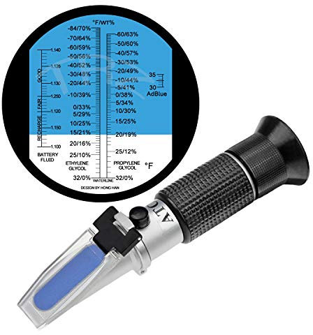 Hanstronik Antifreeze Refractometer Ethylene Glycol: -84F-32F 0-70%,Propylene Glycol: -60F-32F 0-63% with ATC, Concentration of ethylene glycol or propylene glycol in antifreeze liquids.From