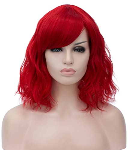 ATAYOU Kurz Rot Cosplay Perücke Damen Rote Bob Synthetik Perücke für Halloween Und Karneval Mit 1 Perücke Kappe(Kurze)