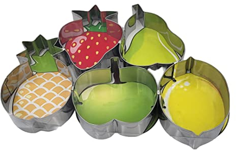 patisse 13944 – Lot de 5 découpoirs ou emporte-pièces Fruits – fraise, poire, ananas, pomme, citron - inox – sur cercle - hauteur 2cm