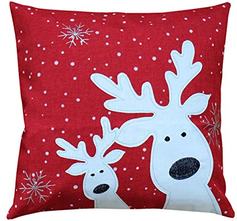 Raebel Kissenhülle 40 cm x 40 cm Stickerei Lustiger Elch in rot Weihnachten Winter