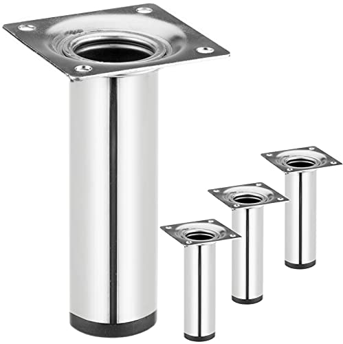 PrimeMatik - Pieds de Table Rond pour Meubles et Bureau en Acier chromé 10cm 4-Pack