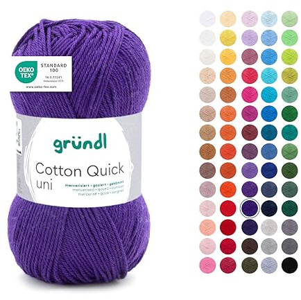 Gründl Laine Cotton Quick uni Fil à crocheter 1 pelote 50 g, Prune