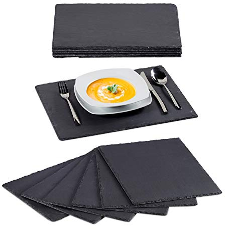Relaxdays Assiettes en Ardoise Lot de 12 Planches en Ardoise 30x40 cm Plateau de Fromage Ardoise