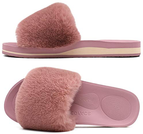 COFACE Pantofole Donna Ciabatte Pelose Donna Invernale Ortopedico Ciabatte da Casa Pantofole Pelliccia con Pelo Invernali Piatte Sandalo 39