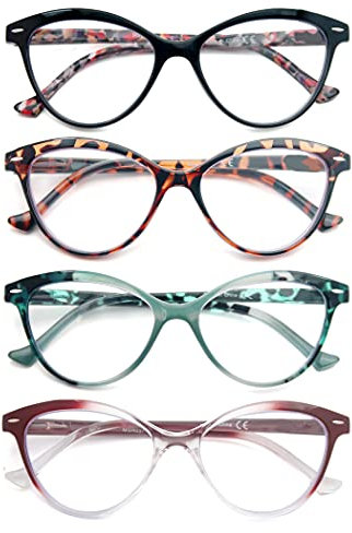 HEEYYOK Lesebrille Damen Blumen/Blumenmuster Katzenauge +4.00 Lesebrillen Bequeme Bunte Leichte Fassung