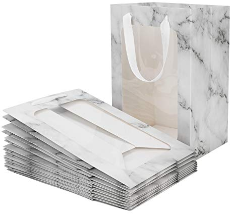 10 Stück Papiertüten Geschenktüten Papiertragetaschen mit Henkel Kraftpapier Geschenktasche Transparentes Fenster Papierbeutel für Blumen Puppe Papiertaschen Kraftpapiertüten für Partys Geburtstag
