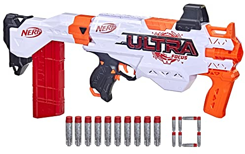 NERF Ultra Focus Blaster, 10 AccuStrike Ultra Darts, Clip-Magazin, Schulterstütze, nur mit NERF Ultra Darts kompatibel[Exklusiv bei Amazon]