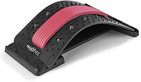 MAXXMEE Rückenbrücke mit Akupressur- und Magnetpunkten | Rückenstrecker Lendendehner | Rückenmassagegerät bei Muskelverspannungen | Fitness Back Strecker | inkl. Wirbelsäulen-Schutz [schwarz/rot]