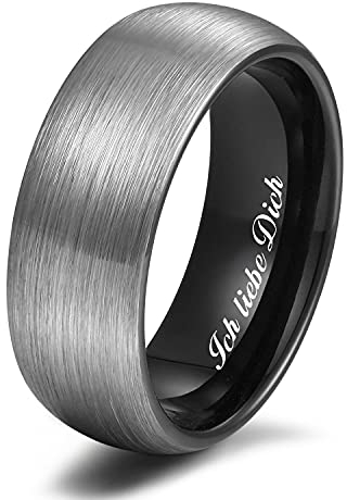 Zakk Ring Herren Damen Wolfram Verlobungsring Trauringe Ehering Partnerringe Gebürstet 6mm 8mm Schwarz Blau (Schwarz-8mm, 53 (16.9))