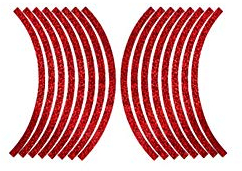 ihreesy 16 Stück Reflektierende Felgenrandaufkleber,10 Zoll Bling Bling Nachtsichtbarkeit Felgenaufkleber Selbstklebende Wasserdichte Reflektorband für Auto Motorrad Fahrrad,Rot