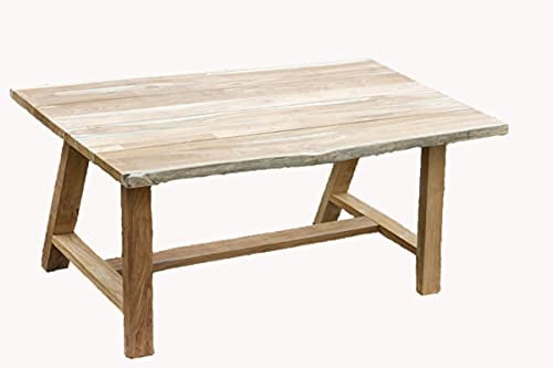 Stein-mosaik Teak-Holz Garten Tisch massiv - 180 cm Esstisch mit Baumkante - Fliesen Lager Herne NRW