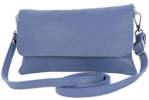 modamoda de T226 Damen Leder Clutch Umhängetasche Abendtasche Small handmade in Italy, Farbe:Saphirblau