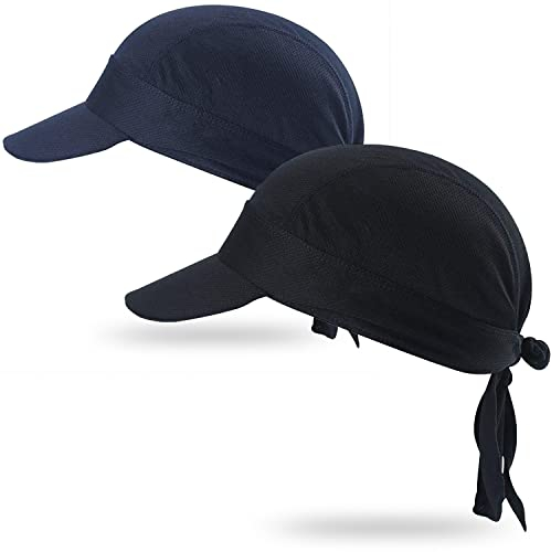Arcweg Bandana Cap Kopftuch Mit Schirm Atmungsaktiv Pirat Kappe UV Schutz Verstellbar Bikertuch Radsport Mützen Schnelltrockned Schwarz+Blau