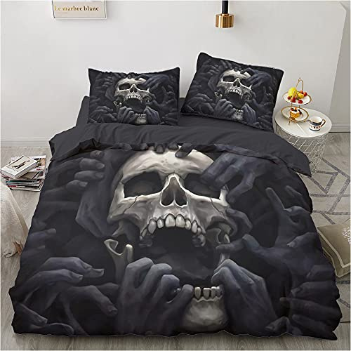 Luowei Totenkopf Bettwäsche 220x240cm Schädel Muster Gothic Bettbezug Set Weiche Microfaser Bettbezug und 2 Kissenbezüge 80 x 80cm mit Reißverschluss