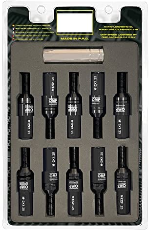 OMP Speed Juego de 20 Tornillos Acero con Protector de Aluminio de Colores M12X1.25 Llave de 17-19 Largo 28mm con Protector Negro de Aluminio 7075 + DIN 12.9