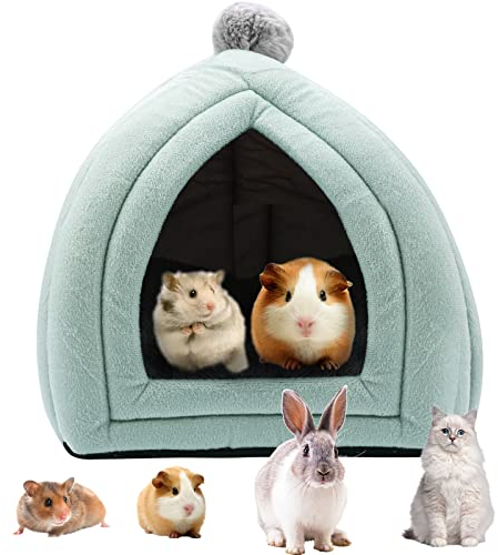 Hileyu Maison d'hiver pour Petits Animaux,Lits pour Cochon d'Inde,Lit de Lapin Lit De Maison pour Petits Animaux,Lits Troglodytes Chauds avec Coussin Amovible pour Hamster Petits Animaux Green