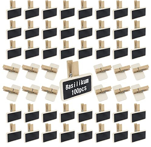 SDwfxd 100 Stk Kreidetafel Klein, Hölzern Mini Tafeln mit Klipp für Home Hochzeit Party Dekoration, Namensschilder und Kartenhalter, Memorandum(4 x 2cm), 593-81
