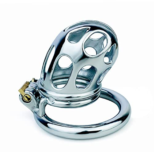Buntune Edelstahl Keuschheitskäfig Herren Metall Peniskäfig Male Keuschheitsgürtel Cock Cage Penis Käfige Chastity Device Extrem Sklaven Keuschheit Bondage SM Sexspielzeug für Männer(Runder Ring-50mm)