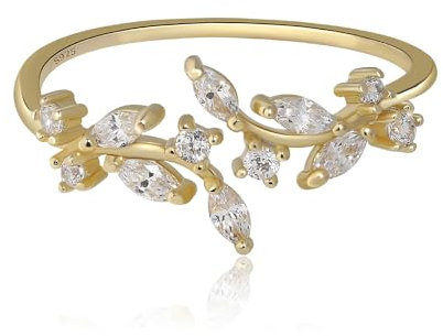 Meissa Bague en argent pour femmes Bague enveloppante en branche d'olivier Bague réglable faite à la main, pavée de zirconium cubique, empilable et ouverte (Or)