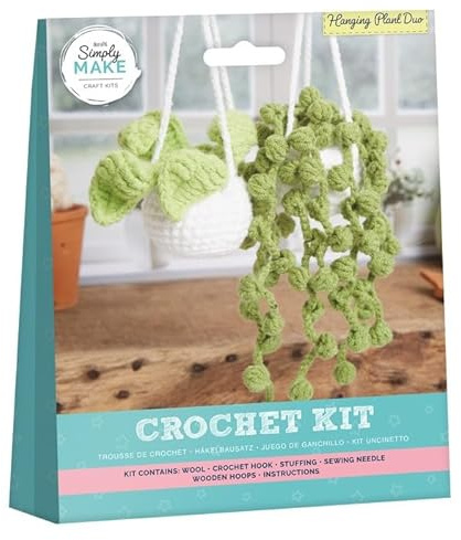 Simply Make Crochet Craft Kit, Hanging Plant Duo, Contains All Supplies Needed for Crochet, Hook, Yarn, Adults Craft, Follow Patterns, Gifts, Makes Adorable Crochet Hanging Plants