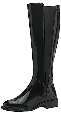 Tamaris Damen Langschaft-Stiefel Vegan Blockabsatz; BLACK PATENT/schwarz; 39 EU