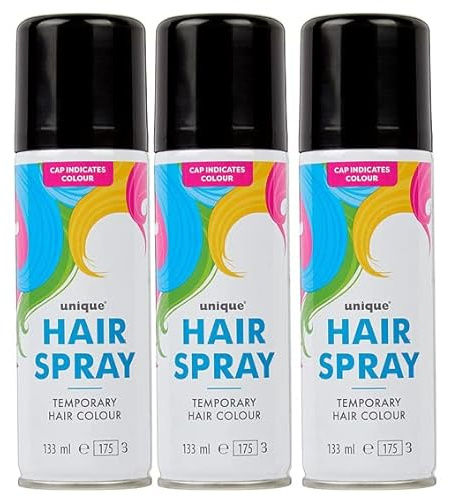 Temporary Hair Color Spray Wash Out Washable Party Fancy Dress Up Accessories Party Halloween Hairspray 133ml (Black HairSpray, 3)