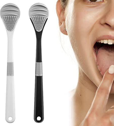 Tuzsocr 2 Stück Zungenschaber, Bürste, Zungenschaber aus Silikon, Zungenreiniger, entfernt schlechten Atem Bürste, für tragbare Zungenbeschichtung in Lebensmittelqualität