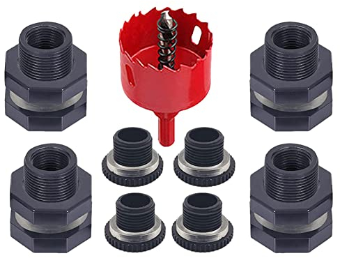 Fukamou Fassanschluss Set, 1/2 Inch PVC Schlauchanschluß Kit Mit Steckern Und Lochsäge Werkzeug, Für Regenfass, Wassertonnen