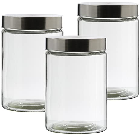 MARELIDA Vorratsdose - Vorratsglas mit Edelstahldeckel - D: 11cm - Lebensmittel Glasbehälter (Set 3 x Größe M - 1,25 Liter)