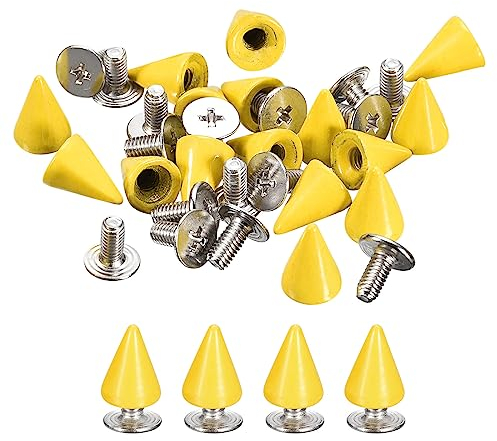 QUARKZMAN Pernos Prisioneros de Cono 50 Kits, 7x10mm Tacos y Espigas, Remache Roscada Espalda de Metal para Ropa Cinturones Bolsas Zapatos Artesanía Cuero DIY, Amarillo