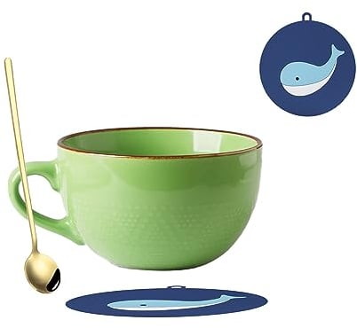 hengshukeji 700 ml große Kaffeetasse, Keramik-Kaffeetasse, Teetassen für Büro und Zuhause, Geburtstagsgeschenk, spülmaschinen- und mikrowellenfest (Hellgrün)