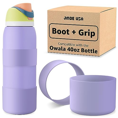 Jmoe USA Silicone Boot Sleeve + Hand Grip for Owala 40oz Water Bottle | BPA Free & Food-Grade Silicone Rubber | Protective Anti-Slip Bottom Bumper Cover | Protects Against Scratches (Retro Boardwalk)