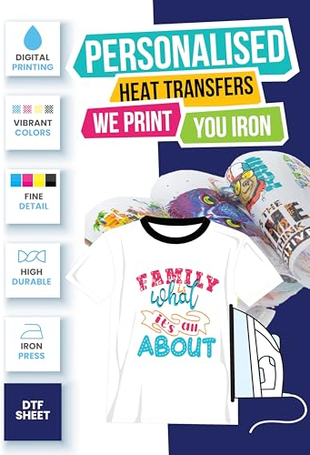 Heat Transfer Designs Ready to Press - 4.5 Inch Pocket Size - Personalised Iron on T-Shirt Heat Transfer DTF - Custom DIY Shirt - Heat Printing Transfer Gang Sheets